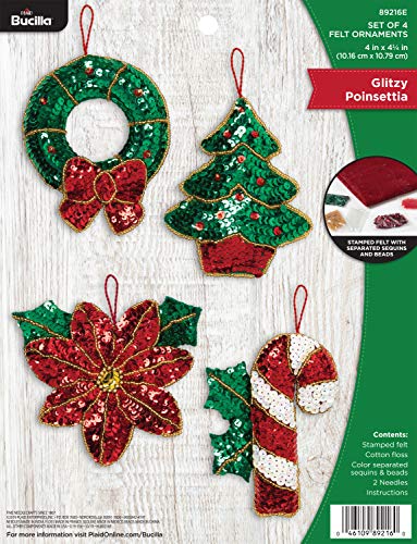 Bucilla Glitzy Poinsettia Felt Applique Ornament Kit