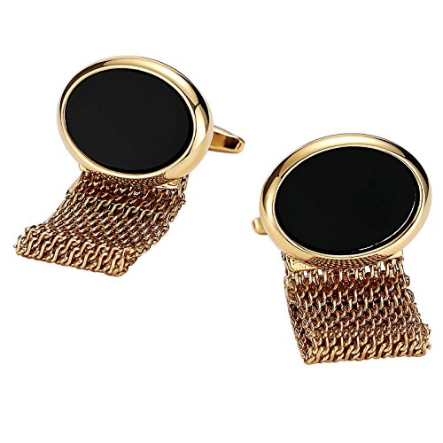 MoAndy Cuff Links for Men Stainless Steel Oval with Hollow Chain