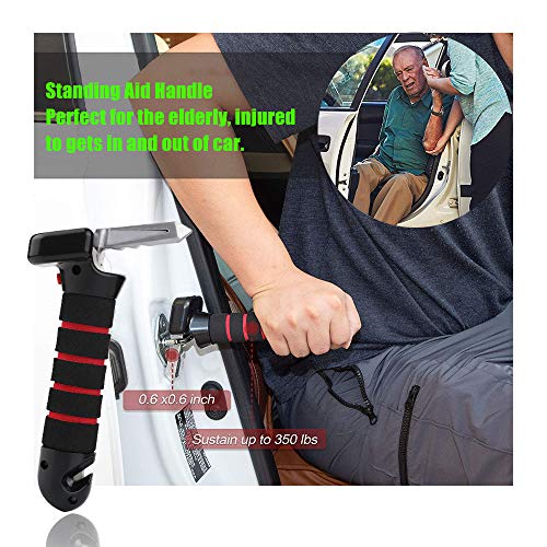 BREADEEP Car Assist Handle Cane, All-in-1 Grab Bar with Portable Safety Hammer, Built in LED Flashlight, Window Breaker and Seatbelt Cutter - Auto Standing Aid & Emergency Escape Tools