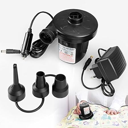 Vitutech Elektrische Luftpumpe,2 in 1 AC 220V-240V/12V Elektropumpe 50W Luftkompressor Schlauchboote Elektropumpe 3 Aufsätze 