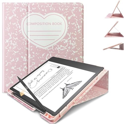 E NET-CASE Case for Kindle Scribe 10.2 inch 2024 & 2022 Released, Multi-Viewing Adjustable 360 Degree Rotating Stand Cover for Kindle Scribe 10.2”, Auto Sleep/Wake with Pen Holder, (Pink)