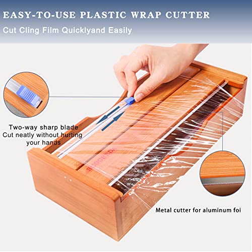 ECOGREDA Aluminum Foil Plastic Wrap Dispenser with Cutter,Bamboo Tin