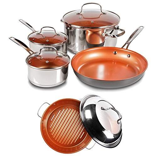Click Here to See More Images Nuwave Duralon Ceramic Non-Stick 7-Piece Cookware Set w/ BBQ Grill Pan