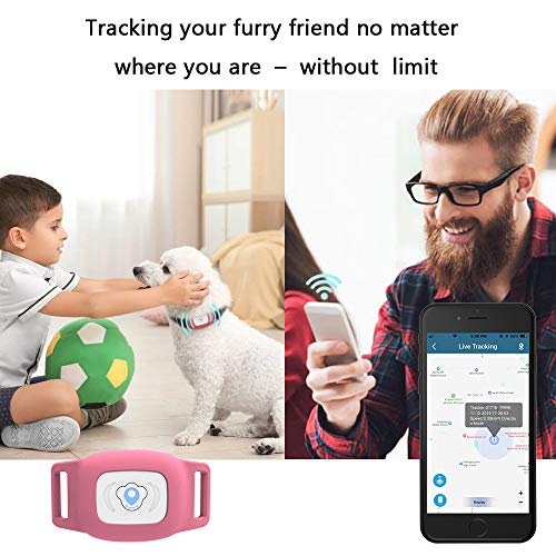 BARTUN GPS Pet Tracker, Cat Dog Tracking Device with Unlimited Range (Pink)