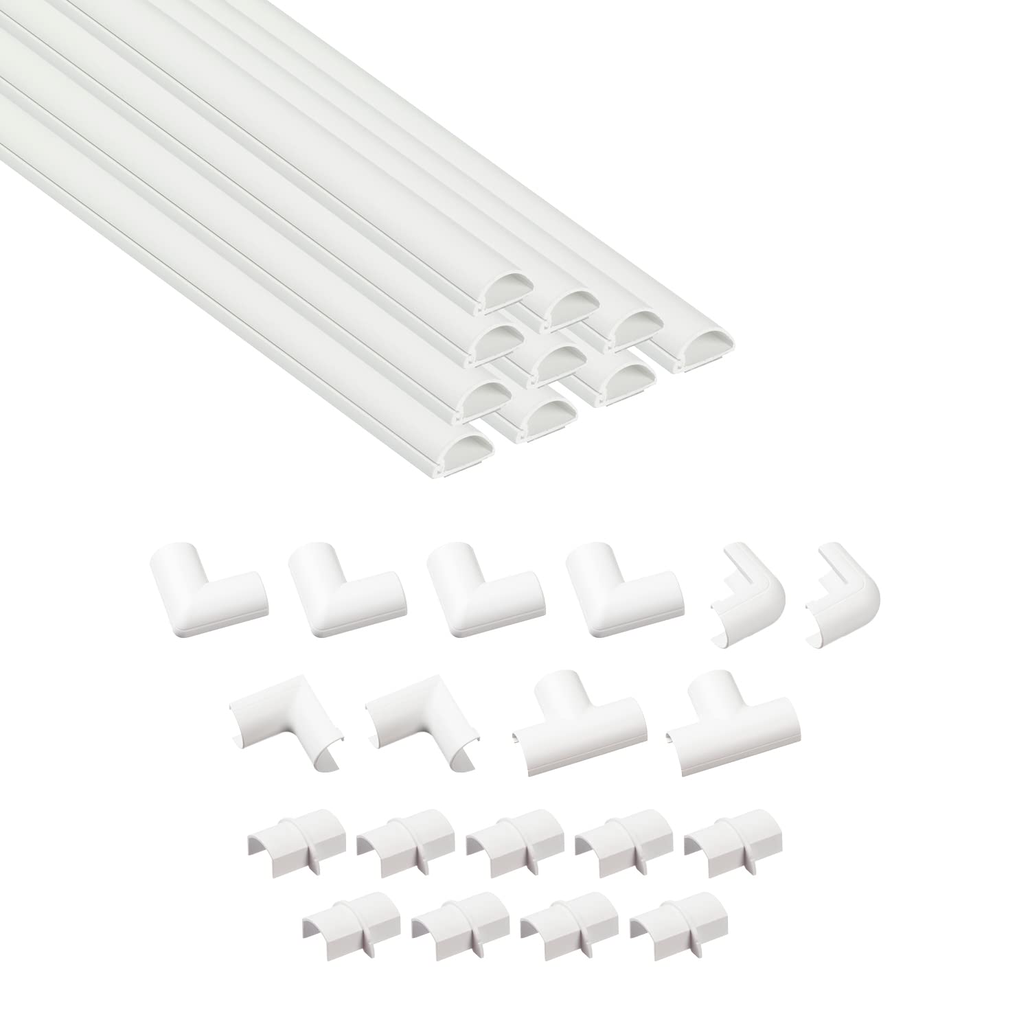 D-Line Half Round Cord Hider, Patented Cable Cover, Hide TV Wall Mount Wires, Raceway for Cords, Decorative Wire Covers, Paintable, Adhesive Cable Concealer, 10x 0.78in W x 0.39in H x 15.7in L, White
