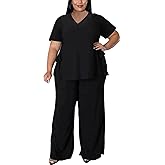 MRSFITOK Plus Size 2 Piece Outfits for Women Pants Sets Sexy Elegant Long Sleeve Split Shirt Bodycon Casual tracksuits