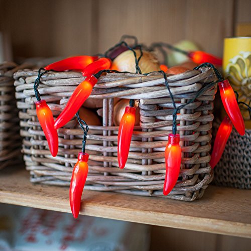 New 20 Red Chili Pepper Battery Operated LED String Lights Fiesta Party Decoration