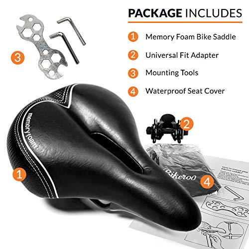 Most Comfortable Bike Seat for Women- Padded Bicycle Saddle with Soft Cushion - Replacement Bike Saddle Improves Riding Comfort on Your Exercise Bike - Women's Bicycle Seat (Memory Foam)
