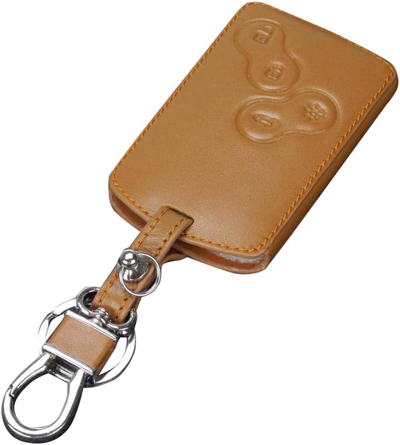 Grebest Car Key Case Interior Decoration Key Cover Stylish Genuine Leather 4 Buttons Car Remote Key Cover Case for Renault Koleos - Brown