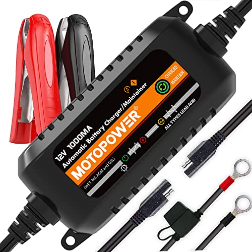 MOTOPOWER MP00205B 12V 1000mA Fully Automatic Battery Charger/Maintainer - Black