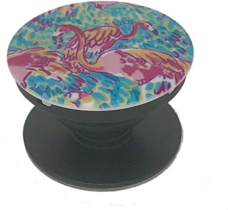 Lilly Inspired Print on a Multi-Function Expanding Cell Phone Holder Stand Grip for Smartphones (Flamingo)