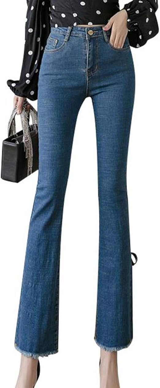Amazon ｚｈｏｎｇｊｕｅ デニムパンツ レディース スリム ジーンズ ブーツカット ストレッチ デニム ロングパンツ フレア 裾 スリット 美脚 おしゃれ ラッパズボン 着痩せ カジュアル 通勤 ジーンズ 通販