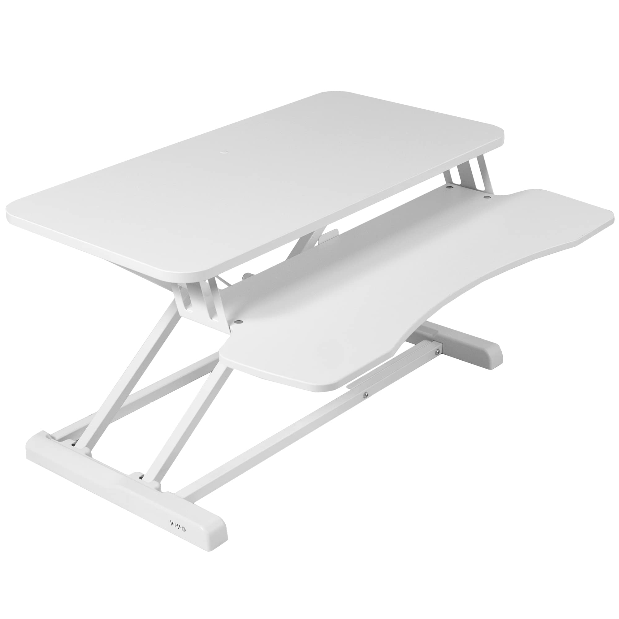 VIVO Convertidor de escritorio de 32 pulgadas, serie K, elevador de altura ajustable para sentarse o pararse, monitor dual y estación de trabajo para computadora portátil con bandeja ancha para teclado, blanco, DESK-V000KW