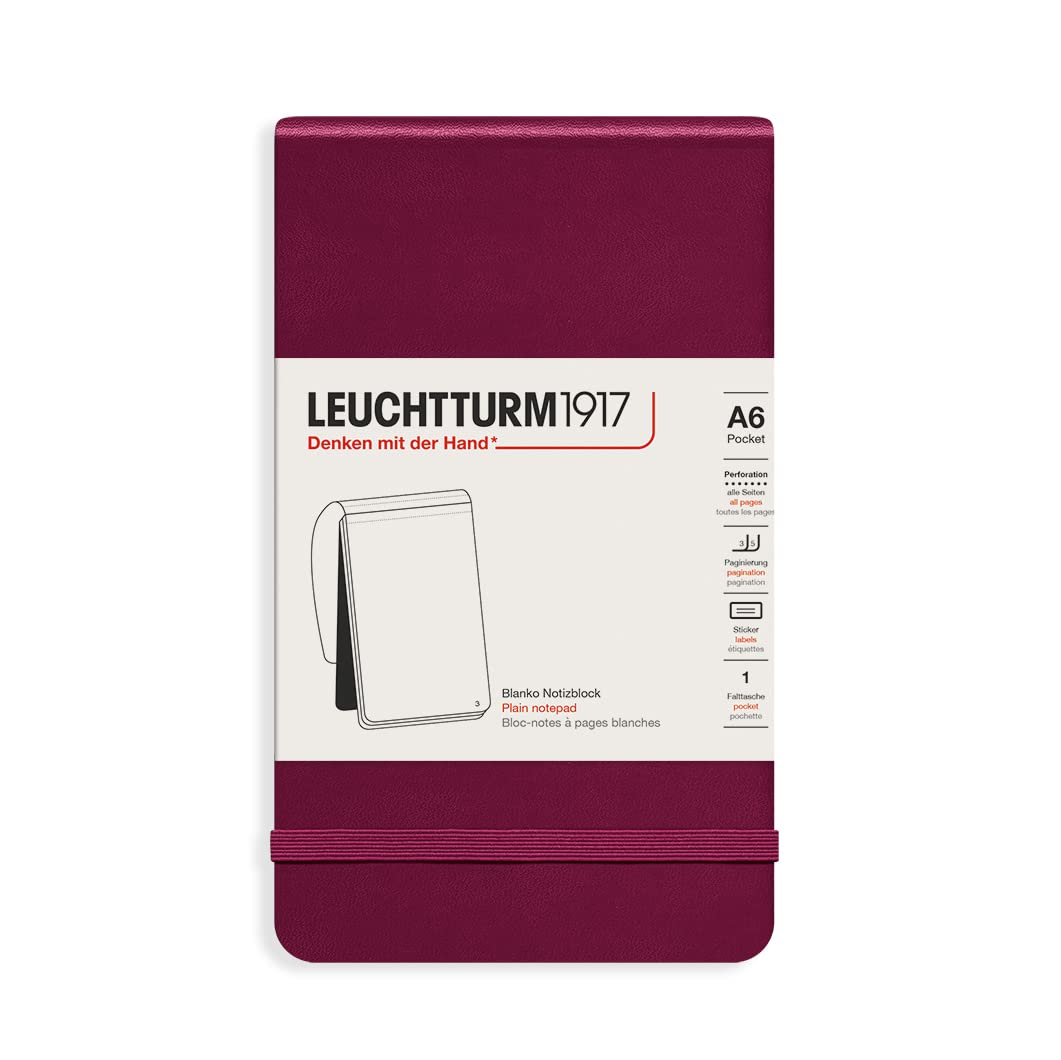 LEUCHTTURM1917 364403 Notepad Pocket (A6), Hardcover, 184 Numbered Pages, Port Red, Plain