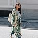 Women Boho Floral Print Long Kimono Cardigan Robe Coat Jackets with Tie Waist (L, Green)