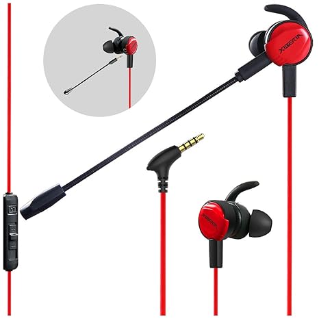XIBERIA Gaming-Ohrhörer mit Dual-Mikrofon, verkabelt, für Xbox One,PS4, Nintendo Switch, PC, Laptop und Handys, 3,5 mm, Rot