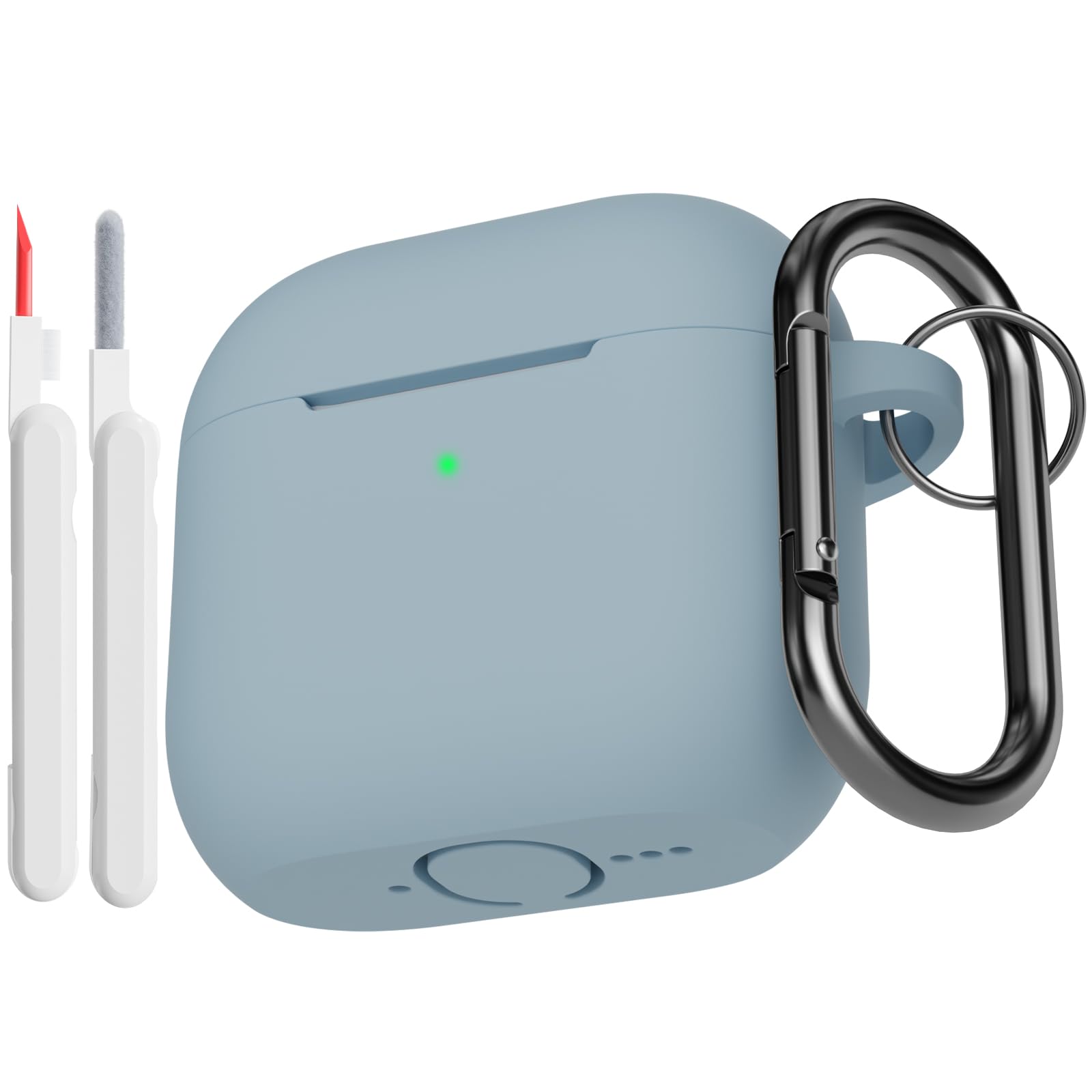 KOKOKA Case Cover Compatible for AirPods 4th Generation with Cleaner Kit, Soft Silicone Full Body Shock Absorbing Protective Case for Airpods 4 2024 with Cleaning Pen & Carabiner, Denim Blue