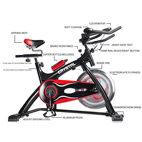 HYD-Parts Indoor Cycling Bikes with LCD Monitor and Free Bottle Trainer Bicycle Stationary Fitness Equipment with 30lbs flywheel Exercise Bike (Red&Black)