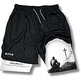 SAVD Christian Performance Shorts - Men's Gym & Sport Shorts with Pockets & Compression Liner, Bible Verse Activewear