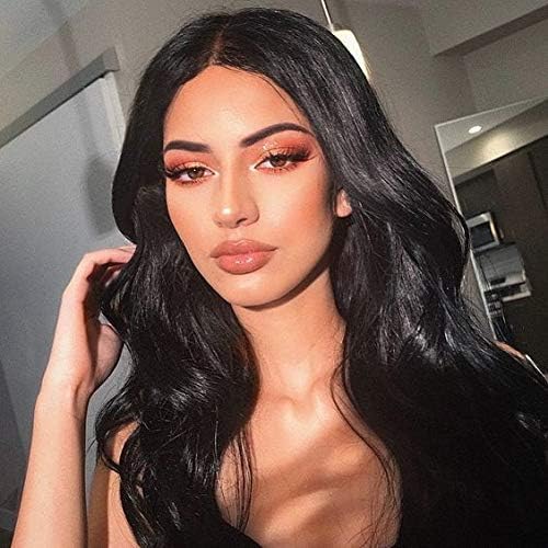 Hair Wigs Synthetic Women Wigs Fashion Wavy Wigs Natural Looking Wigs for Women Heat Resistant Comfortable and Adjustable Wig Replacement with Free Wig Caps 26 Inches Black Hair Wigs for Women