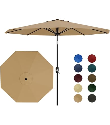 Four Seasons Courtyard 9 Foot Polyester 2 Section Steel Pole Outdoor Patio Market Umbrella with Open Tilt System and LED Lights on 8 Steel Ribs, Navy : Patio, Lawn & Garden