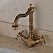 Hiendure 180 Degree Swivel Antique Inspired Brass Kitchen Faucet Bathroom Sink Mixer Tap with Two Handle ,Antique Brass Finish
