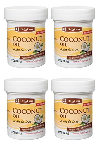 De La Cruz Coconut Oil, No Parabens or Artificial Colors, Packed in USA 2.2 OZ. (4 Jars)