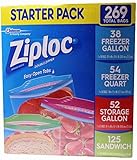 Ziploc Freezer Gallon, Freezer Quart, Storage Gallon, and Sandwich Bags - Variety Pack - 269 Total Bags