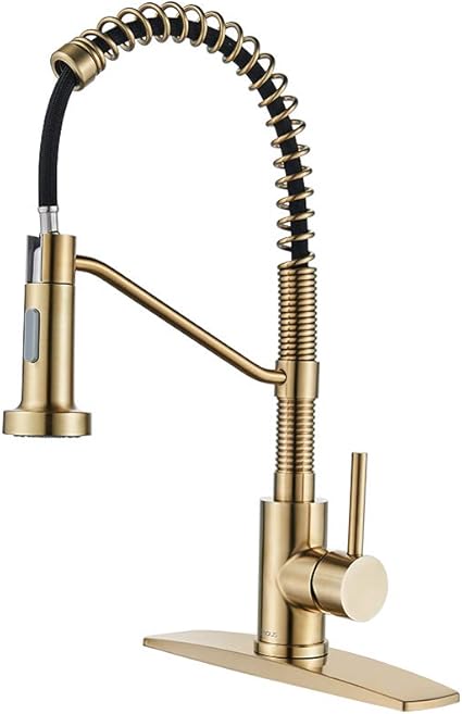 FORIOUS Gold Kitchen Faucet with Pull Down Sprayer, Commercial Single ...