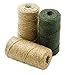 Katzco All Natural Jute Twine Assorted - 3 Pack, Mix - Brown, Off-White and Green - 443 Feet Total - for Industrial, Packaging, Arts and Crafts, Gifts, Decoration, Bundling, Gardening, and Home