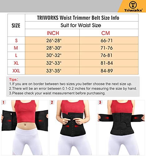 TRIWORKS Waist Trimmer-Shaper Body Slimming Waist Band-Sweat Waist Cincher Trainer Belt for Women-Girdles Workout Belt (Black, Waist size 30\