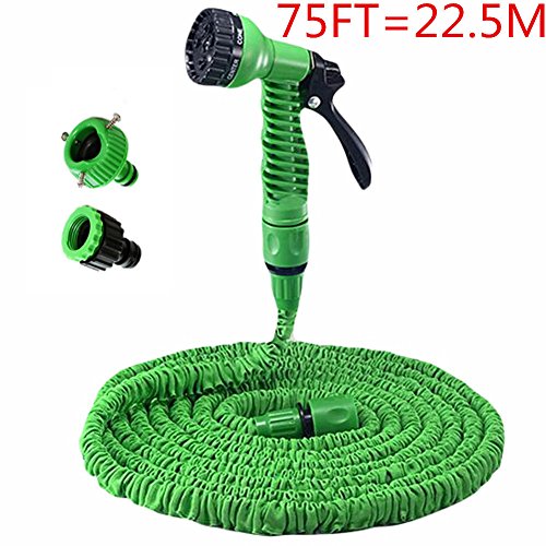 75ft Flexible Water Hose with 7 Way Spray Nozzle, Expandable Garden Hose with Double Latex Core,Durable Plastic Connector for Garden Watering, Car Washing, House Cleaning - Green