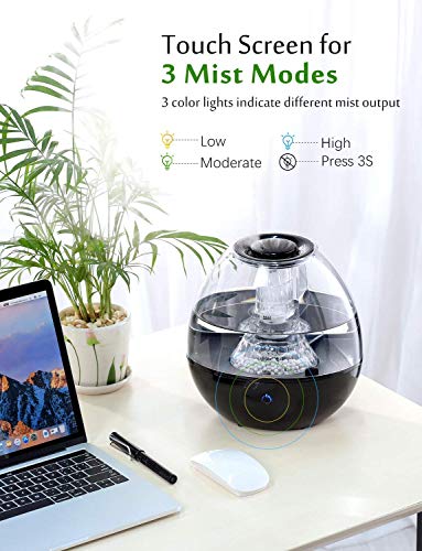 Homasy Cool Mist Humidifier, Top-Fill Humidifier for Bedroom, Quiet Ultrasonic Humidifier with Unique Stones Filter, Touch-Control with 3 Mist Modes, 12-24h Working Time, Auto Shut-Off