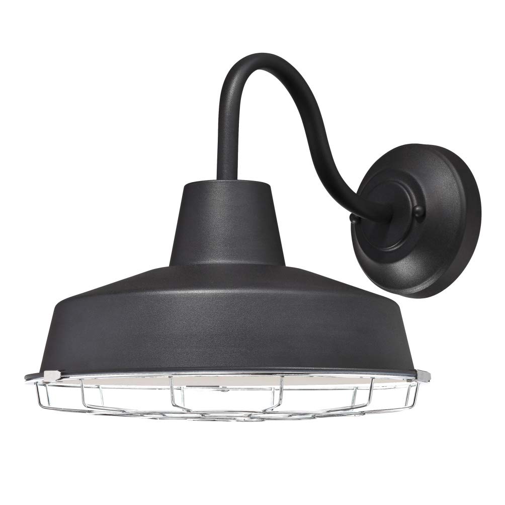 62047 Academy One-Light Dimmable LED Outdoor Wall Fixture, Textured Black Finish with Chrome Cage