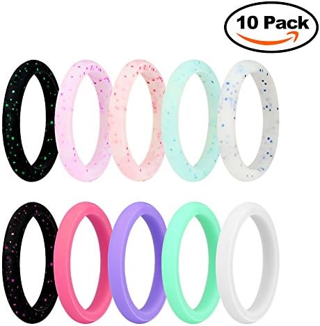 JINGRAYS 10-Pack Silicone Wedding Ring for Women, Silicone Rings Wedding Bands Thin and Stackable Durable Comfortable Antibacterial Rubber Rings Band,Singles 2.7mm Width,Size 5-9