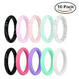 JINGRAYS 10-Pack Silicone Wedding Ring for Women, Silicone Rings Wedding Bands Thin and Stackable Durable Comfortable Antibacterial Rubber Rings Band,Singles 2.7mm Width,Size 5-9