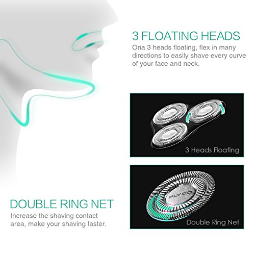 ORIA Electric Shaver, Rechargeable Shaving Razors, Waterproof Wet Dry Men's Rotary Shavers Pop-up Trimmer, Adapter not Included - Thumbnail 3