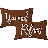 Relax Unwind Throw Pillow Covers 12x20 Farmhouse Spring Summer Decorative Lumbar Pillowcases Porch Patio Cushion Covers 2Pack for Bedroom Living Room Sofa Couch Home Decor (Coffee)