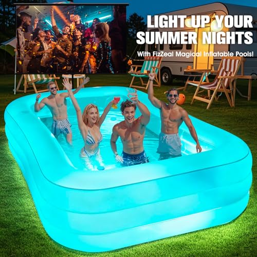 Luxfero Piscine Gonflable avec Siège et Lumières, 280x160x50 cm Grande Piscine Gonflable Adultes, Piscine Rectangulaire épaissie 1400L, Swimming Pool pour Le Jardin Extérieur