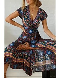 Verano Maxi Vestidos para las damaes Bohemio Envoltura Vestido de Playa Floral Impresión de Manga Corta Split