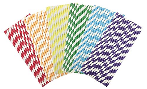 EUBUY Multicolor Party Drinking Straw Striped Pattern Decorative Paper Straws for Birthdays, Weddings, Baby Showers and Life Celebrations 200 Pcs