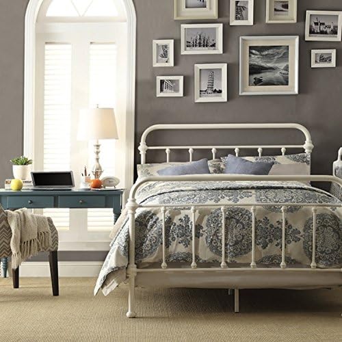Inspire Q Modern Custom Antique White Graceful Lines Victorian Iron Metal King-Sized Bed