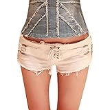 Women Hot Sexy Low Waist Side Zipper Burr Cut Off Lacing Mini Jean Denim Shorts
