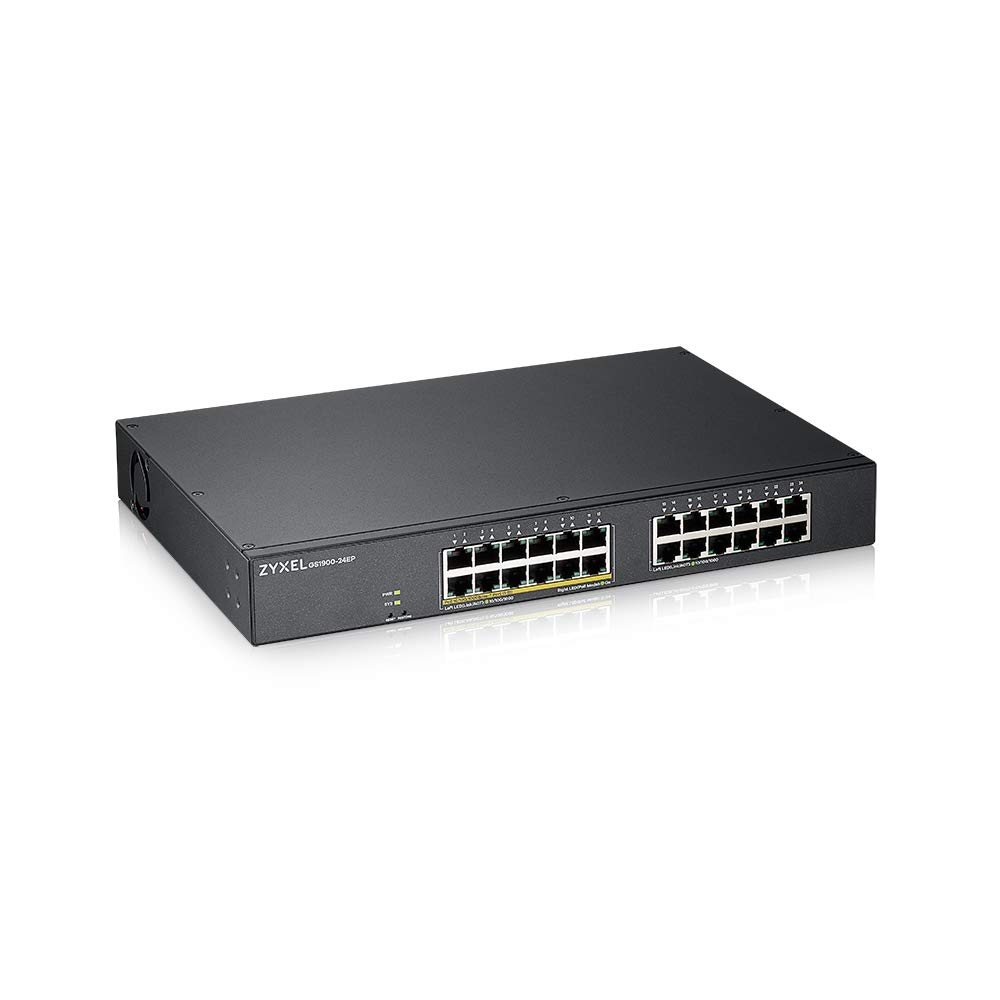 Zyxel 24-Port Gigabit PoE Switch | Smart managed | Rackmount | 12 PoE+ Ports with 130 Watt Budget | VLAN, IGMP, QoS | Lifetime Warranty [GS1900 - 24EP]