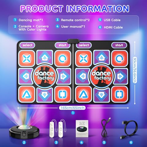 Helangel Dance Mat for Kids and Adults, Interactive Dance Mat for TV with Camera, Upgraded Models, Double Musical Dance Mat Durable and Non-Slip (166 x 93 cm)