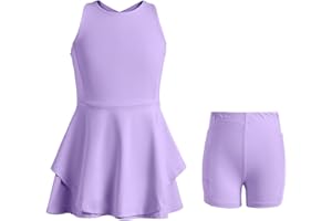 Handfrog Kids Girls Tennis Golf Dress Outfit Sleeveless Dress with Shorts Pockets 2 Piece Sport Athletic Sets
