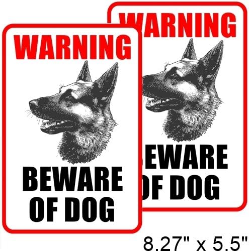 (2 Pack) 8.27" x 5.51" BEWARE OF DOG Window Door Wall Security Warning Alert Decal Sticker - Back Self Adhesive Vinyl