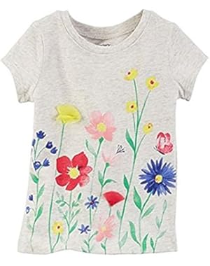 Baby Girl Short Sleeve Gray Flower Graphic Tee