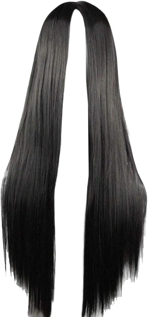 75cm Long Straight Hair Black No Bangs Heat Resistant Cosplay