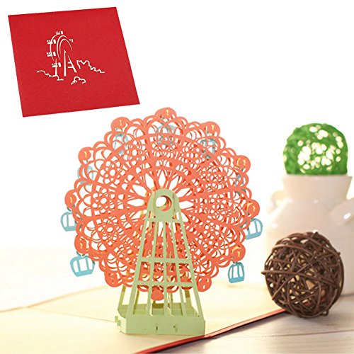 SCASTOE Love Ferris Wheel Best Wish 3D Pop Up Greeting Card Happy Birthday Handmade (Orange)